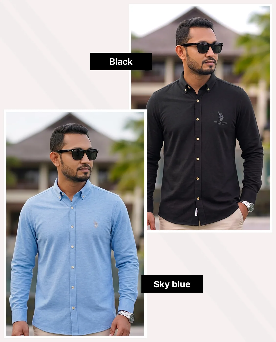 Men's Premium Cotton Full Sleeve Shirt - Combo-02-(Sky &amp; Black)