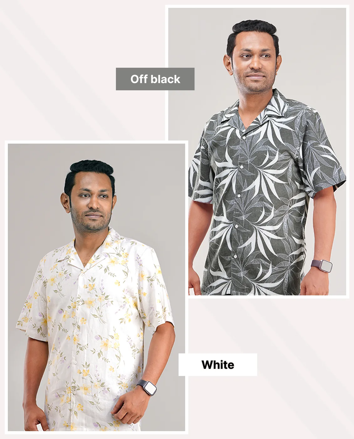 Premium Short Sleeve Cuban Collar Shirt - Combo-02(White &amp; Off-black)