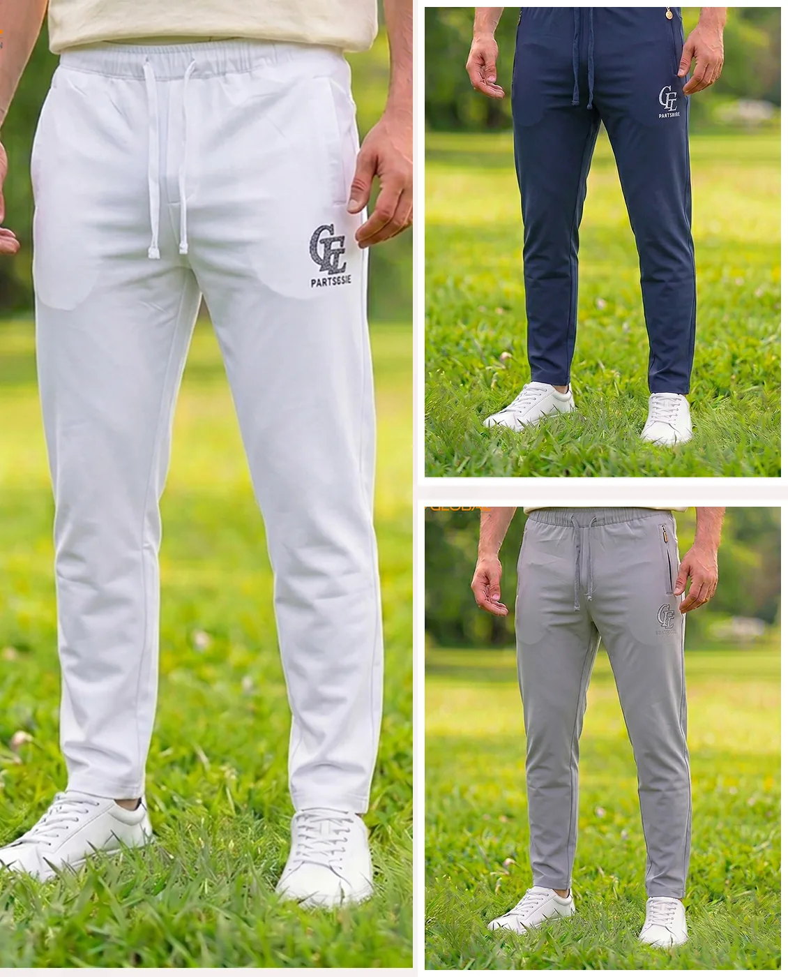 Premium Chinese Dubi Fabric Trousers - Combo-3(White, Navy blue &amp; Grey)