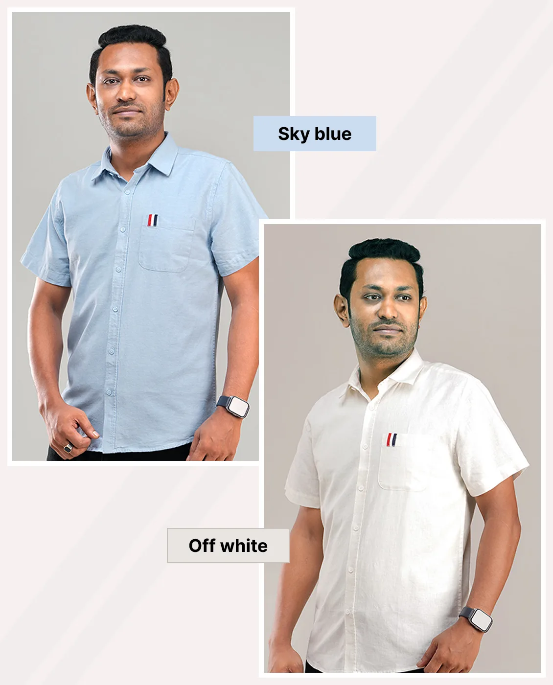 Remi Cotton Premium Short Sleeve Shirt - Combo-02-(Sky &amp; Off-white)