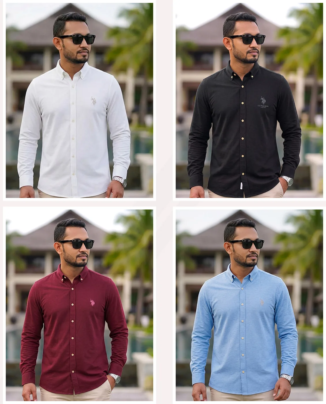 Men's Premium Cotton Full Sleeve Shirt - Combo-02-(White, Black, Maroon &amp; Sky)