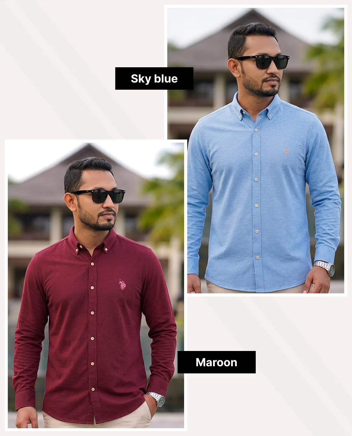 Men's Premium Cotton Full Sleeve Shirt - Combo-02-(Sky &amp; Maroon)