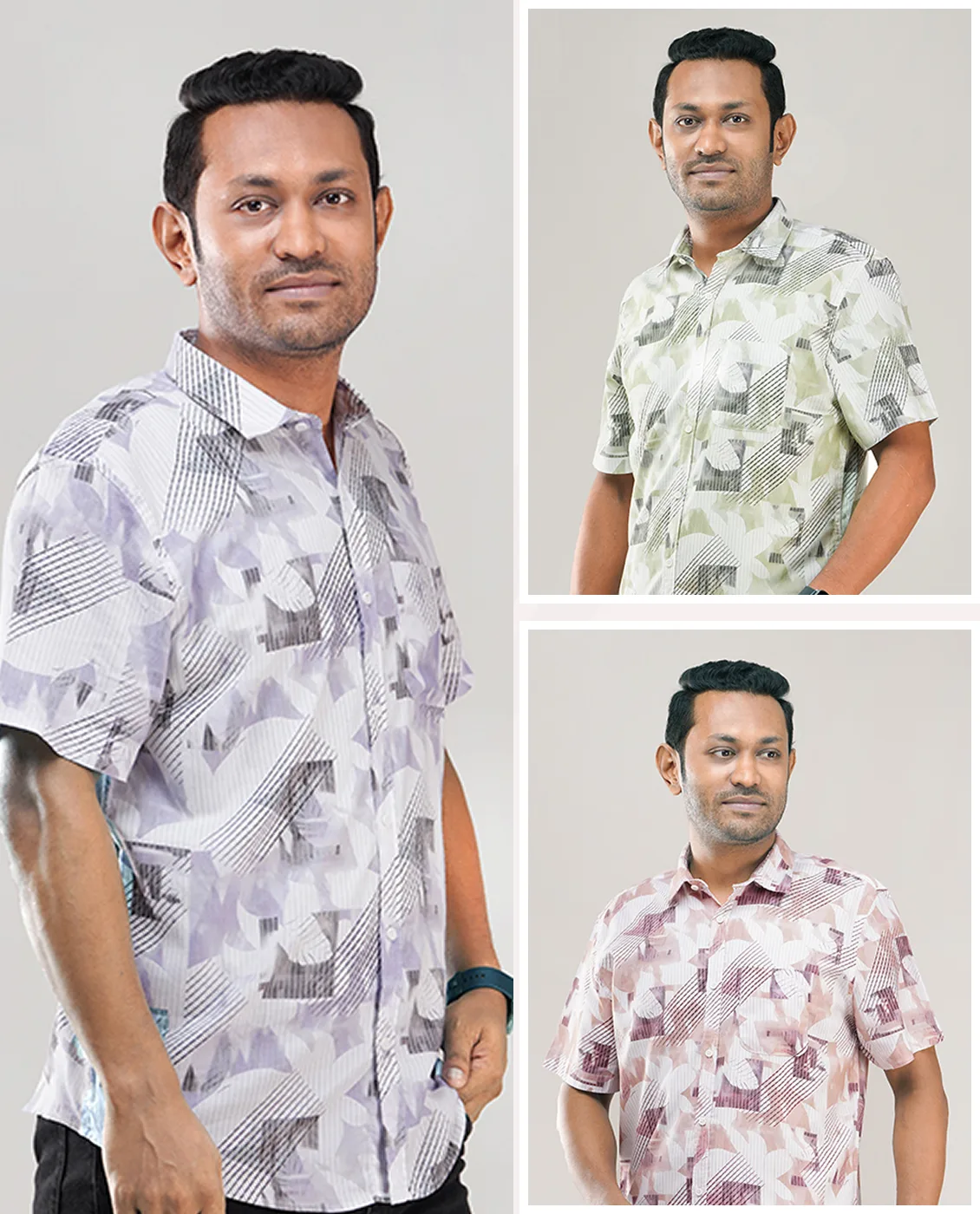 Digital Printed Premium Short Sleeve Shirt - Combo-03-(Sky, Biscuit &amp; Lemon)