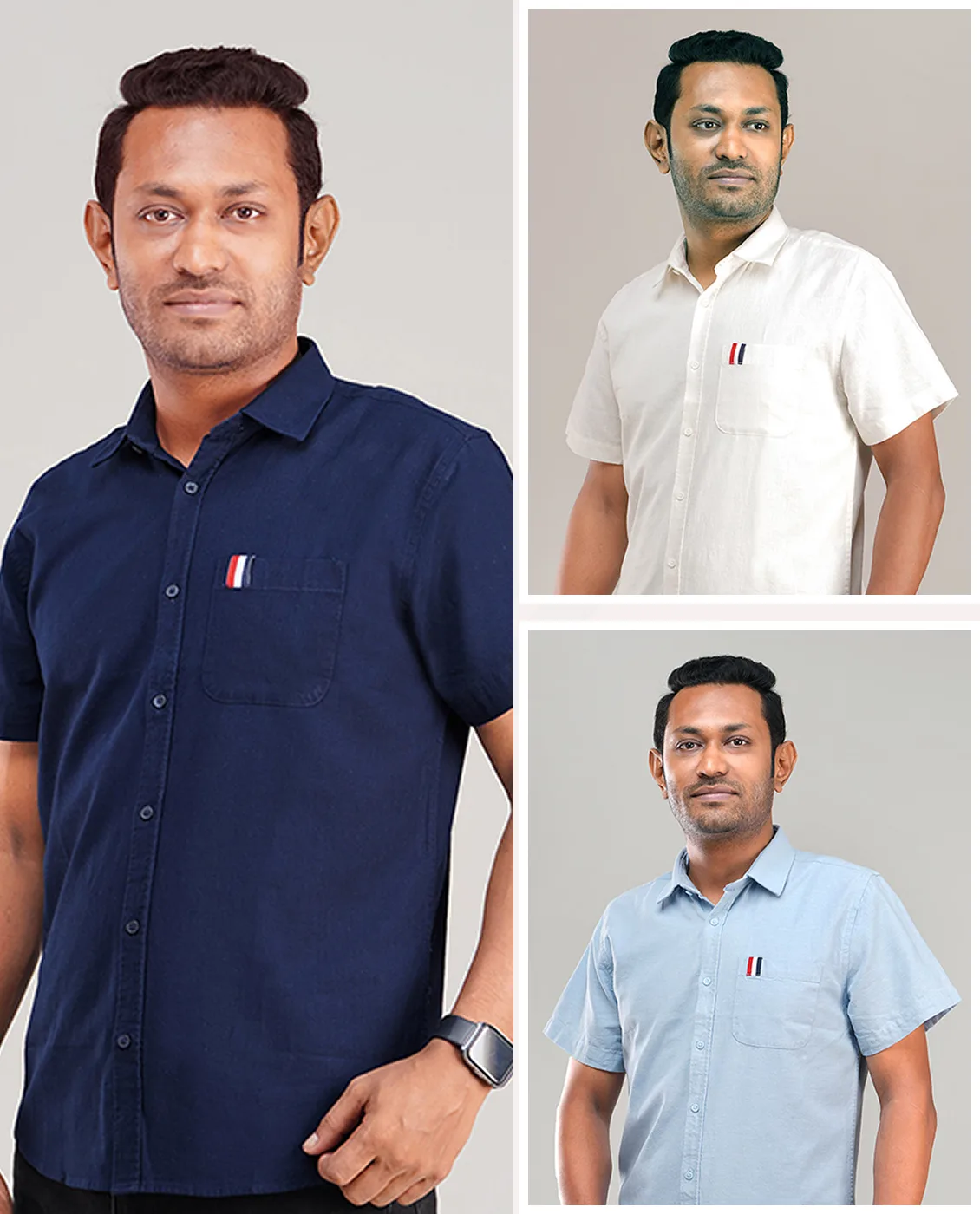 Remi Cotton Premium Short Sleeve Shirt - Combo-03-(Off-white, Sky &amp; Navy)