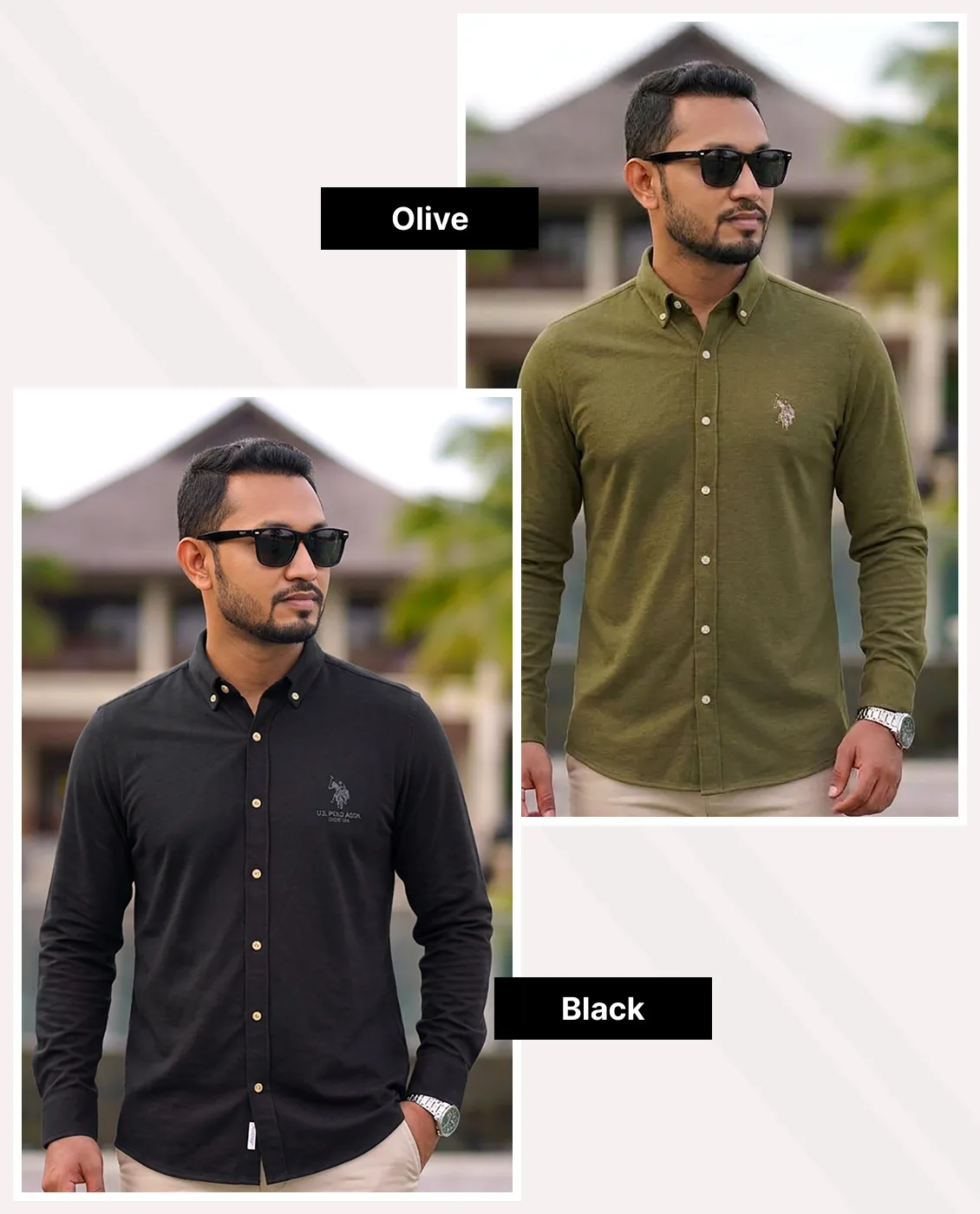 Men's Premium Cotton Full Sleeve Shirt - Combo-02-(Black &amp; Olive)