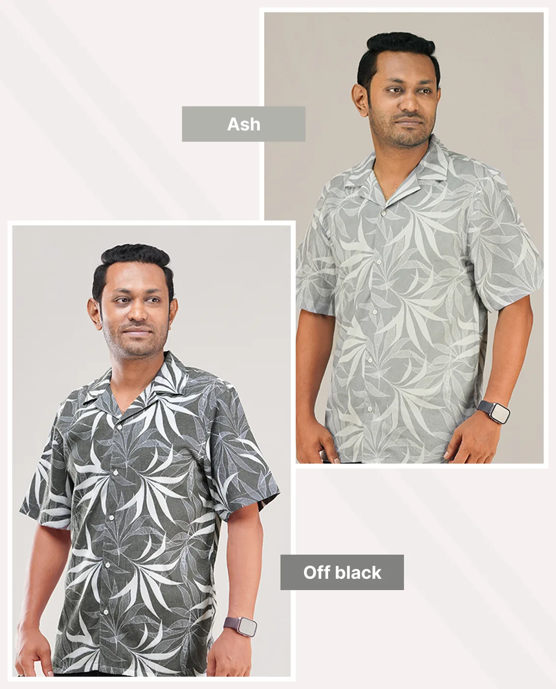 Premium Short Sleeve Cuban Collar Shirt - Combo-02(Off-black &amp; Ash)
