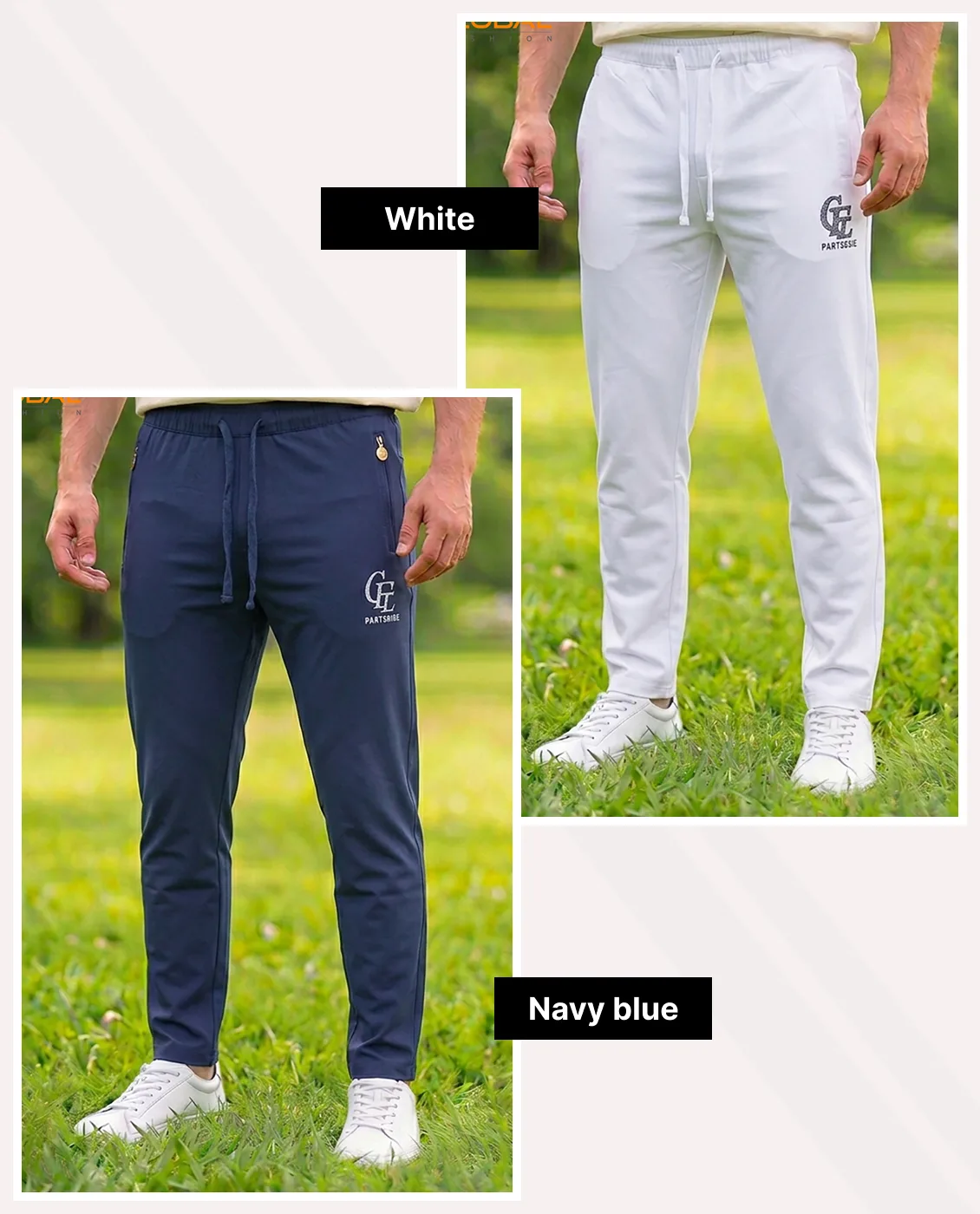 Premium Chinese Dubi Fabric Trousers - Combo-2(Navy blue &amp; White)