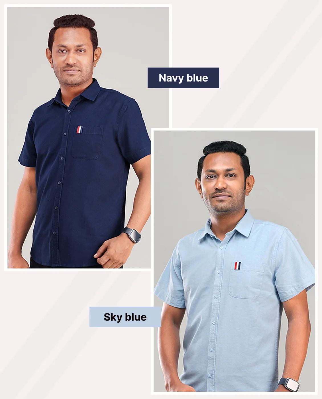Remi Cotton Premium Short Sleeve Shirt - Combo-02-(Navy-blue &amp; Sky)