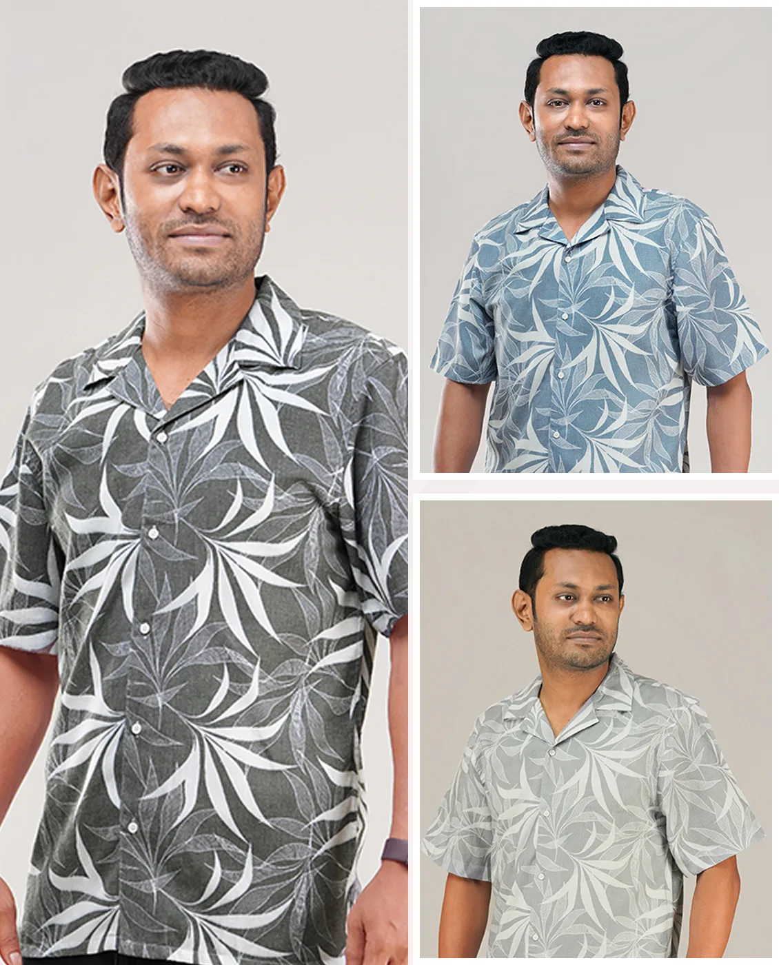 Premium Short Sleeve Cuban Collar Shirt - Combo-03(Sky, Ash &amp; Off-black)