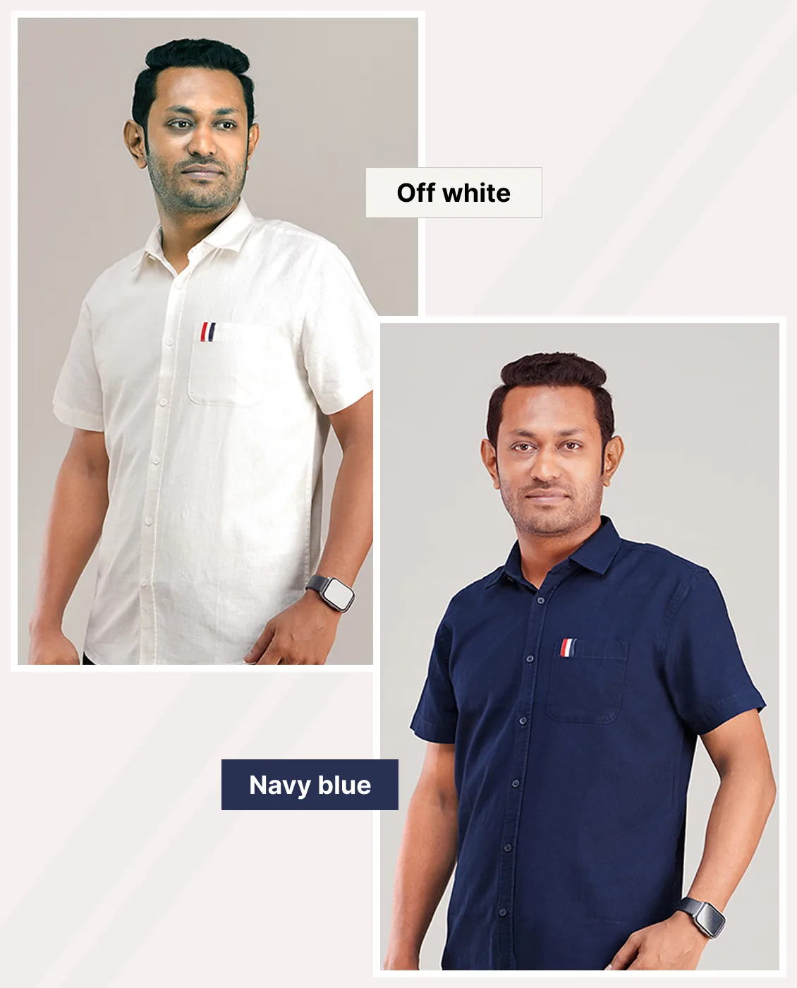 Remi Cotton Premium Short Sleeve Shirt - Combo-02-(Navy-blue &amp; Off-white)