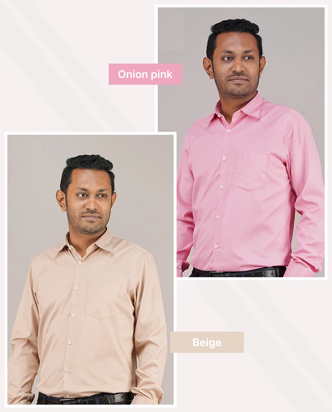 Premium Cotton Full Sleeve Formal Shirt - Combo-02-(Onion-pink &amp; Beige)
