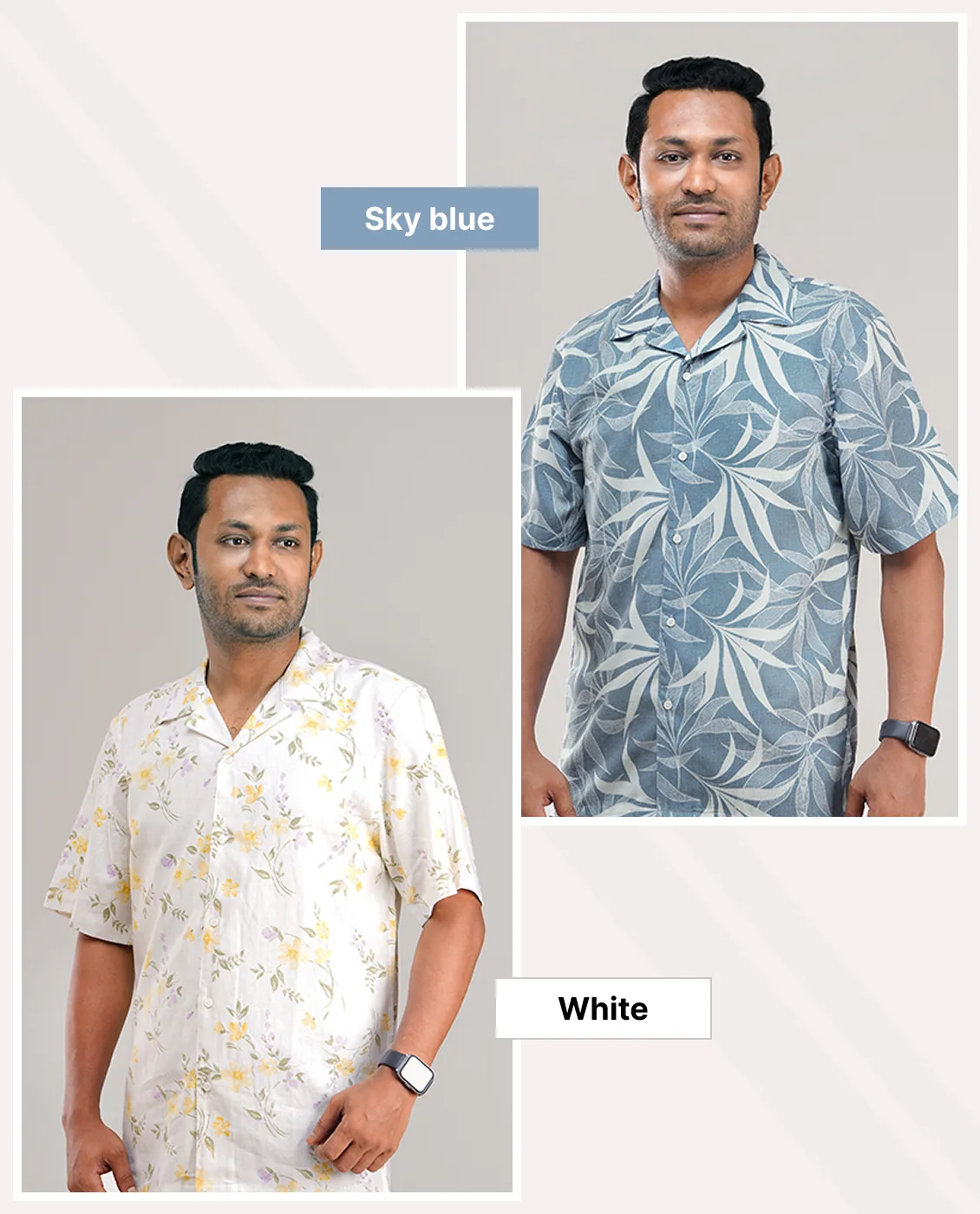 Premium Short Sleeve Cuban Collar Shirt - Combo-02(White &amp; Sky)