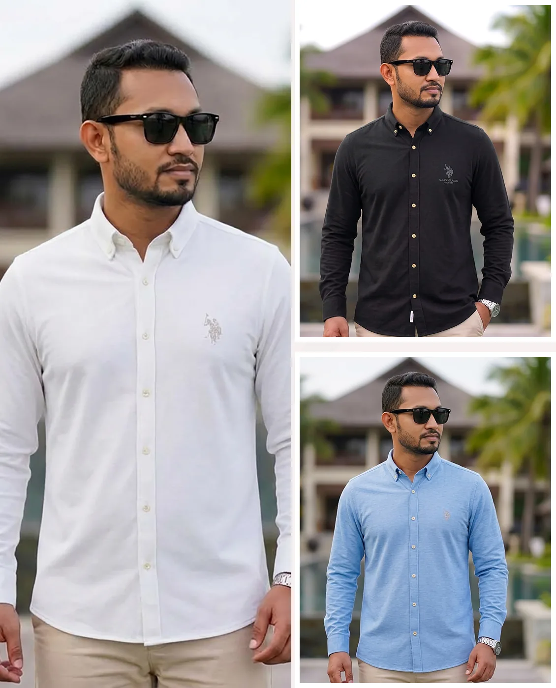 Men's Premium Cotton Full Sleeve Shirt - Combo-03-(White, Sky &amp; Black)