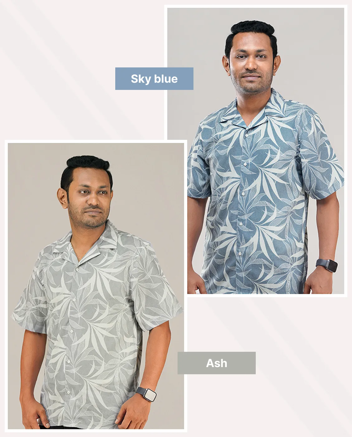 Premium Short Sleeve Cuban Collar Shirt - Combo-02(Sky &amp; Ash)
