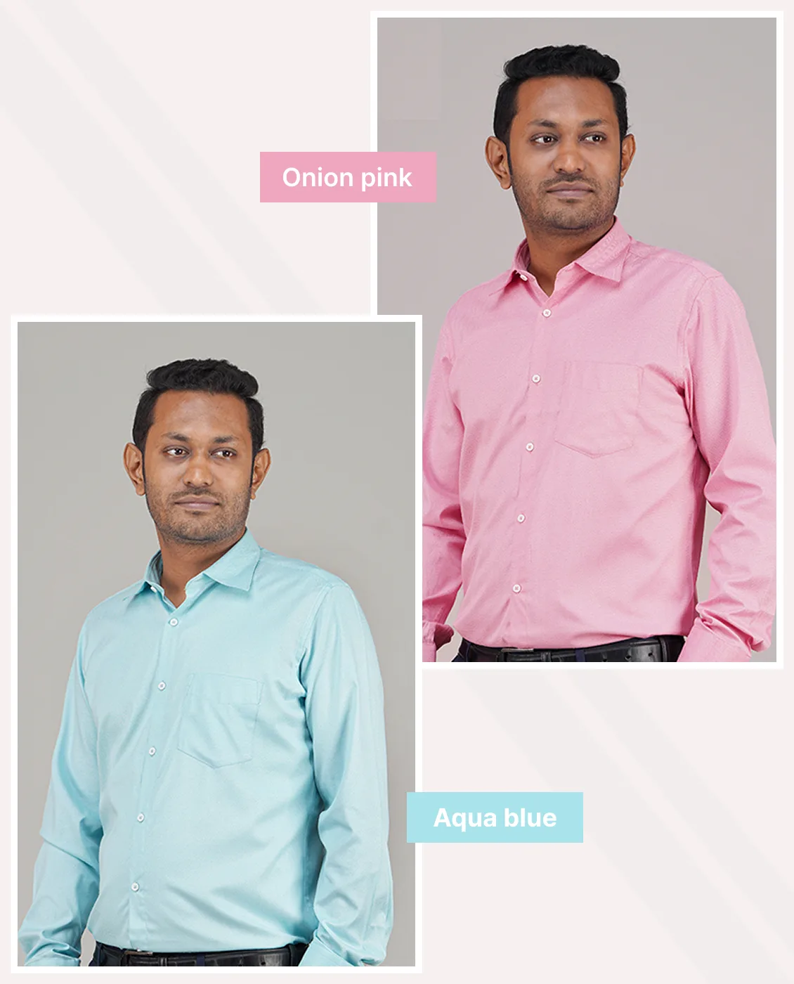 Premium Cotton Full Sleeve Formal Shirt - Combo-02-(Onion-pink &amp; Aqua-blue)