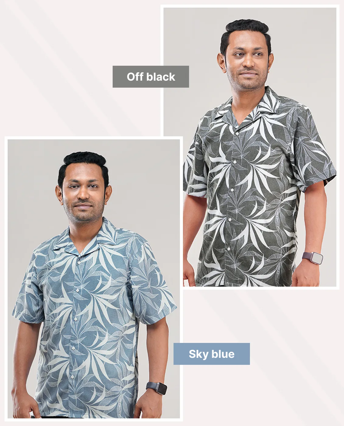 Premium Short Sleeve Cuban Collar Shirt - Combo-02(Sky &amp; Off-black)