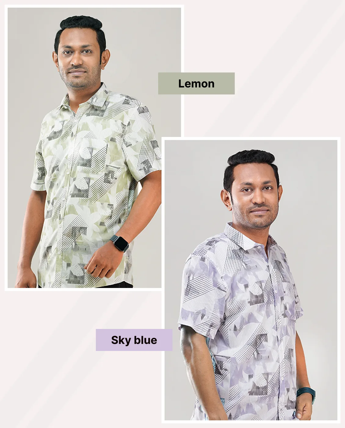Digital Printed Premium Short Sleeve Shirt - Combo-02-(Lemon &amp; Sky)