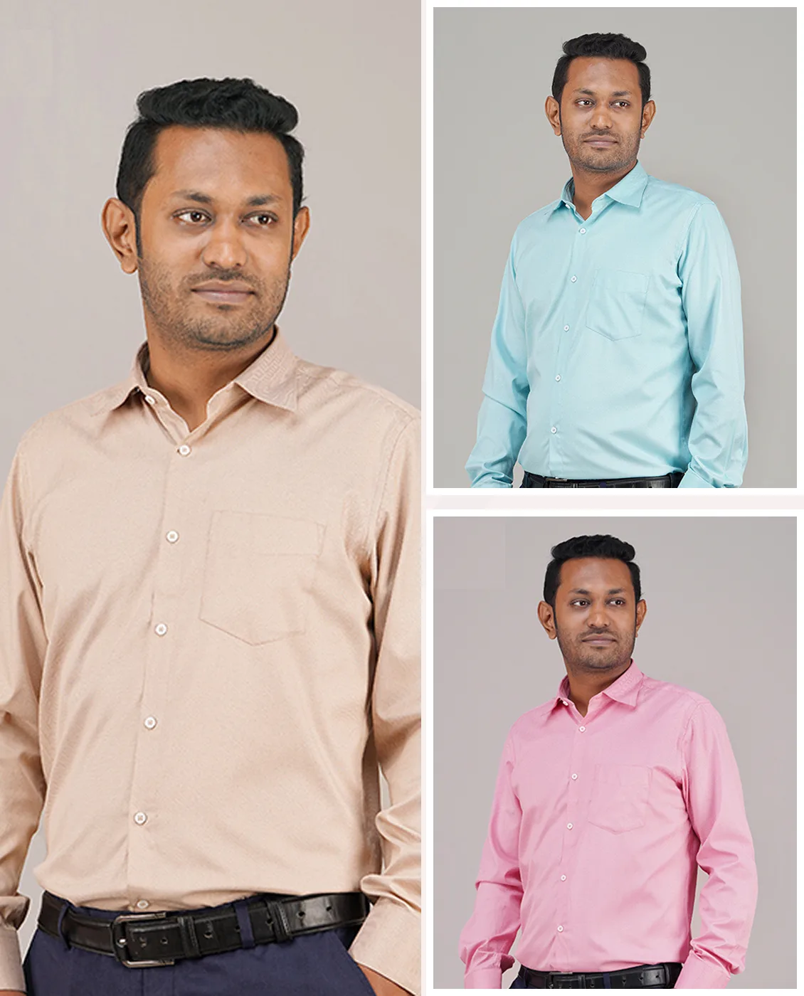 Premium Cotton Full Sleeve Formal Shirt - Combo-03-(Onion-pink, Aqua-blue &amp; Beige)