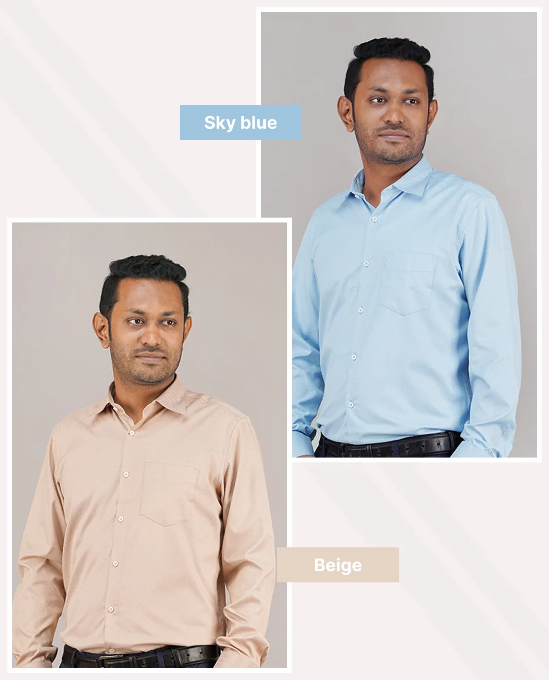 Premium Cotton Full Sleeve Formal Shirt - Combo-02-(Beige &amp; Sky-blue)