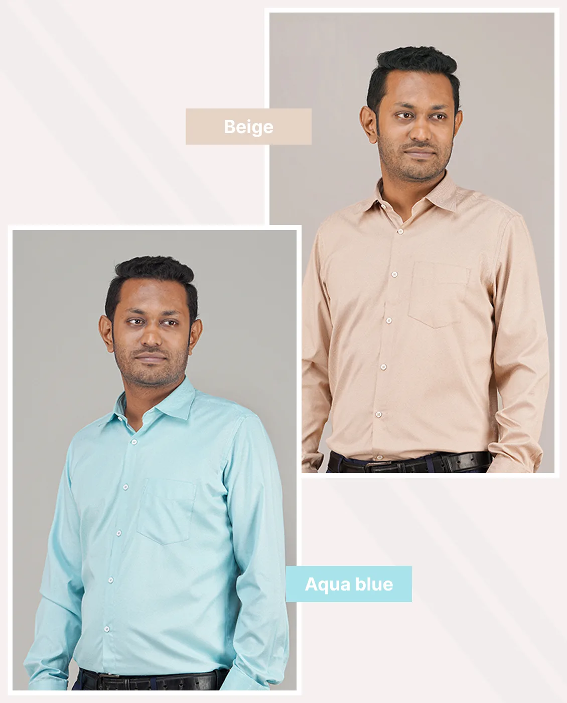 Premium Cotton Full Sleeve Formal Shirt - Combo-02-(Beige &amp; Aqua-blue)