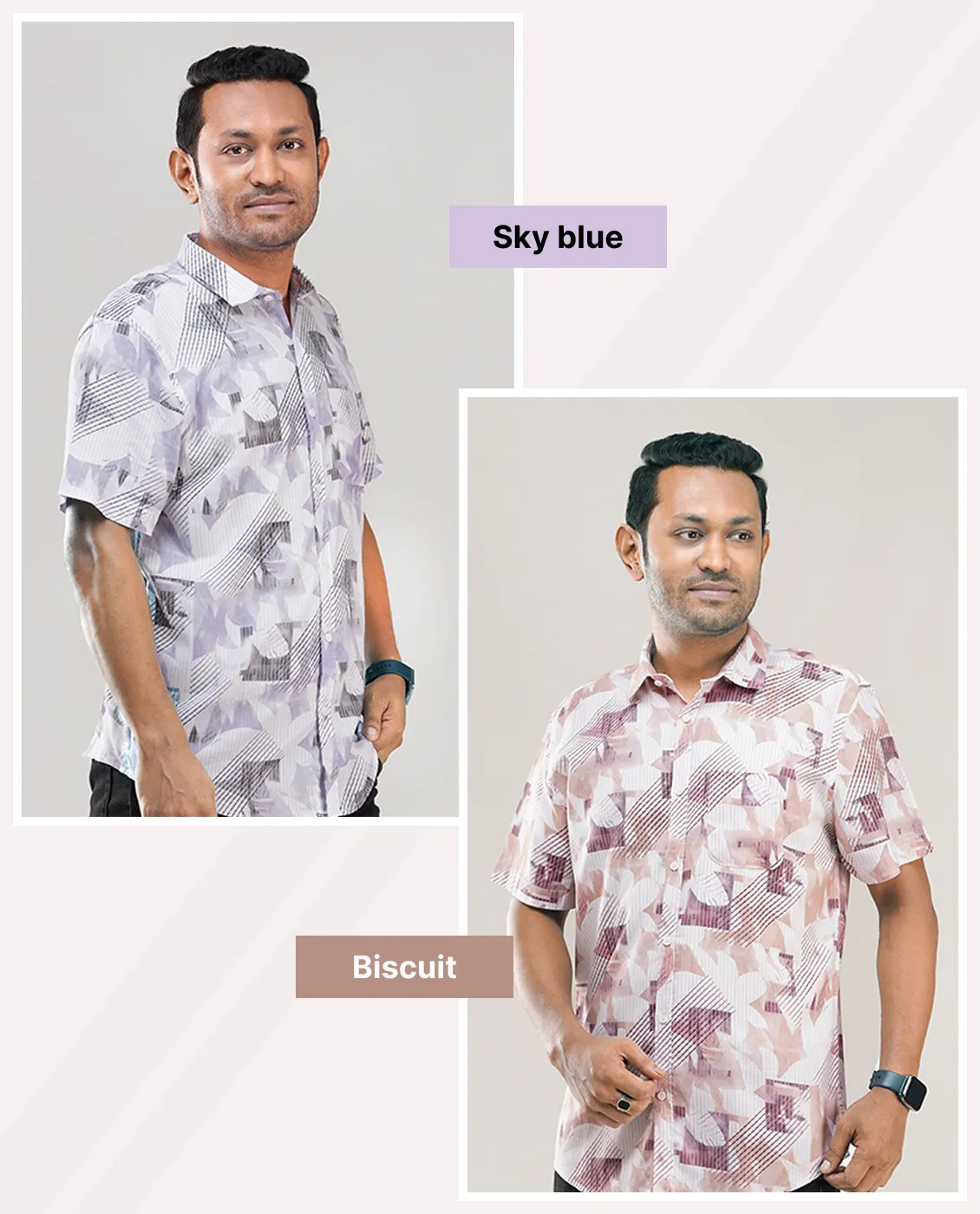 Digital Printed Premium Short Sleeve Shirt - Combo-02-(Sky &amp; Biscuit)