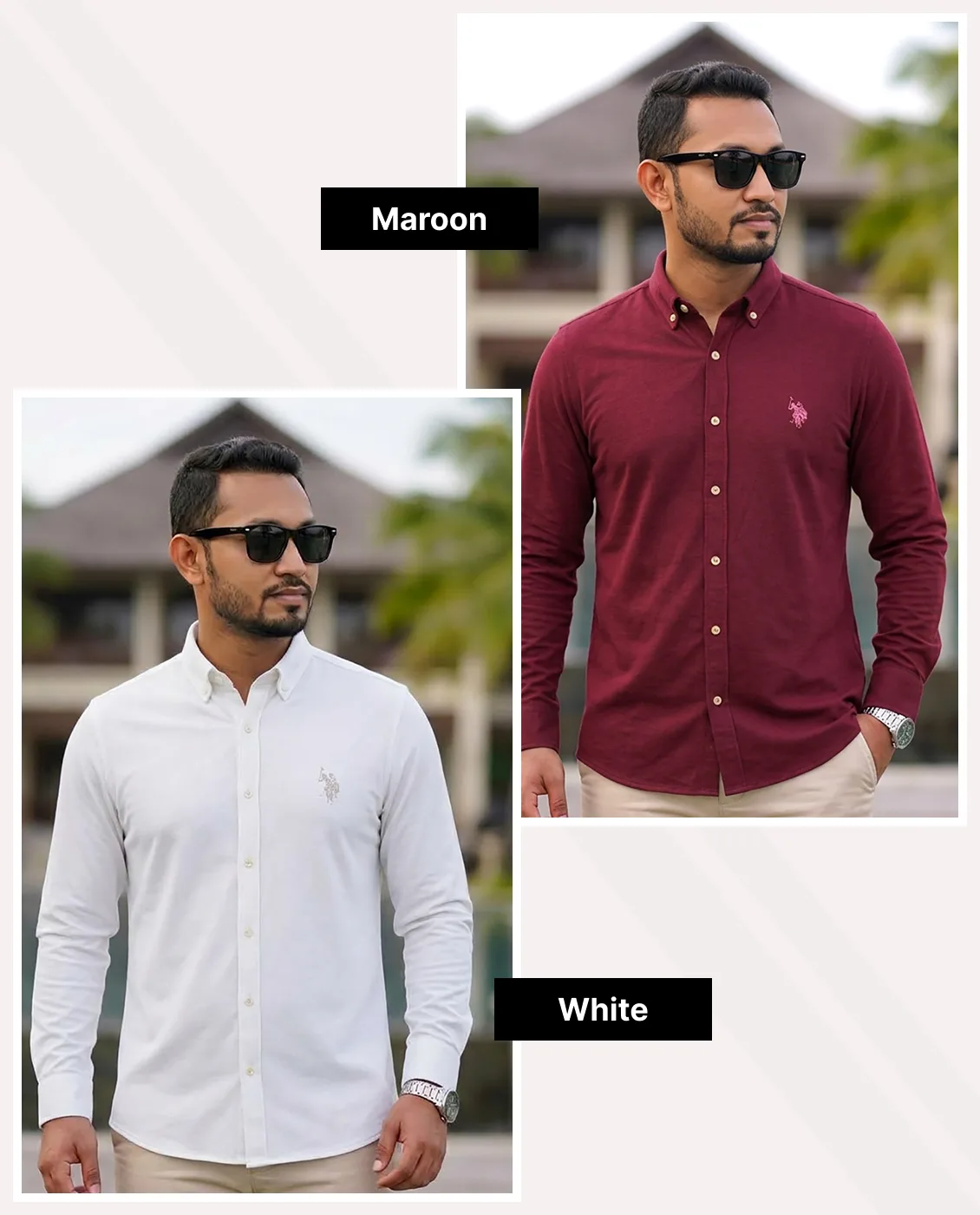 Men's Premium Cotton Full Sleeve Shirt - Combo-02-(White &amp; Maroon)