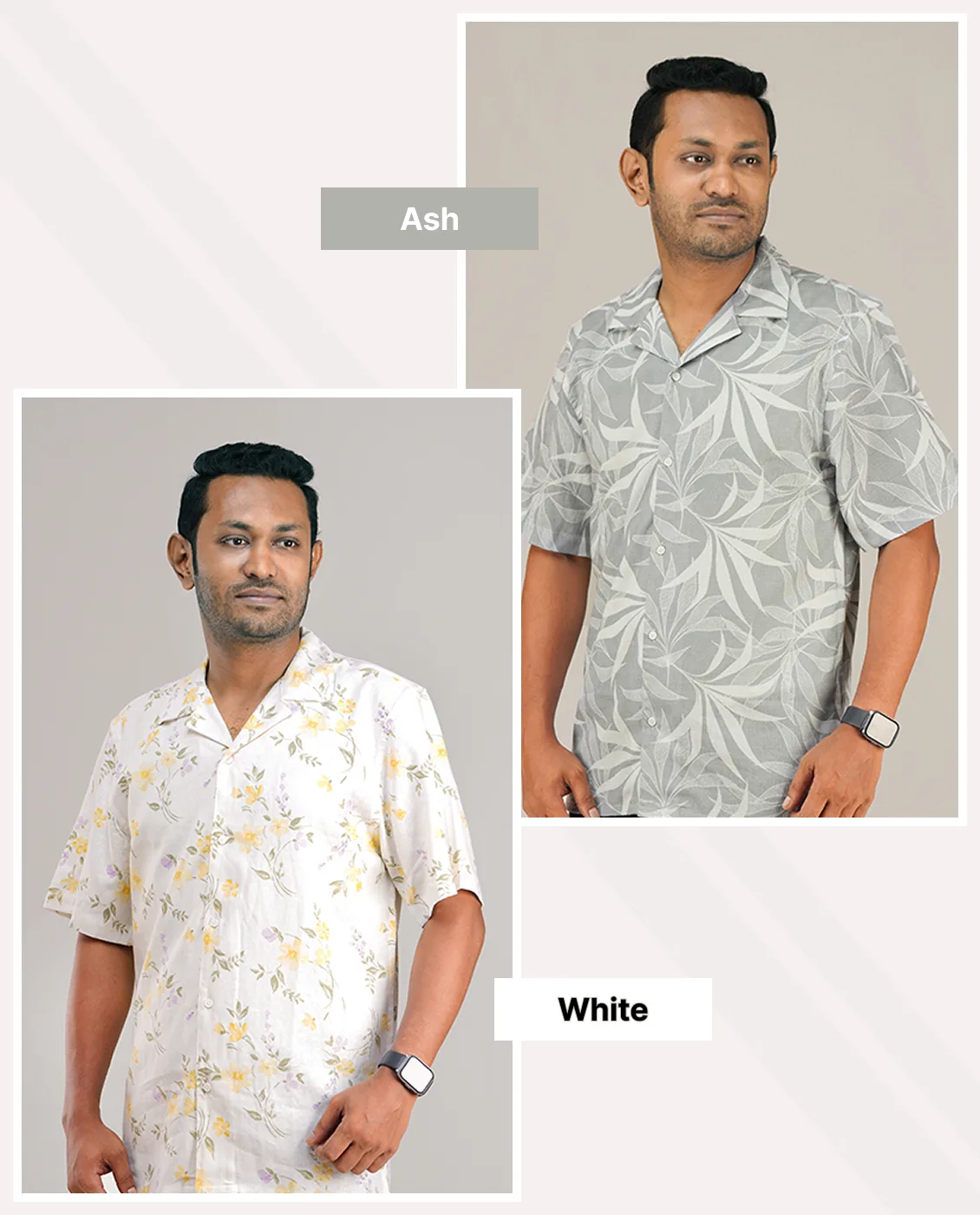 Premium Short Sleeve Cuban Collar Shirt - Combo-02(Ash &amp; White)