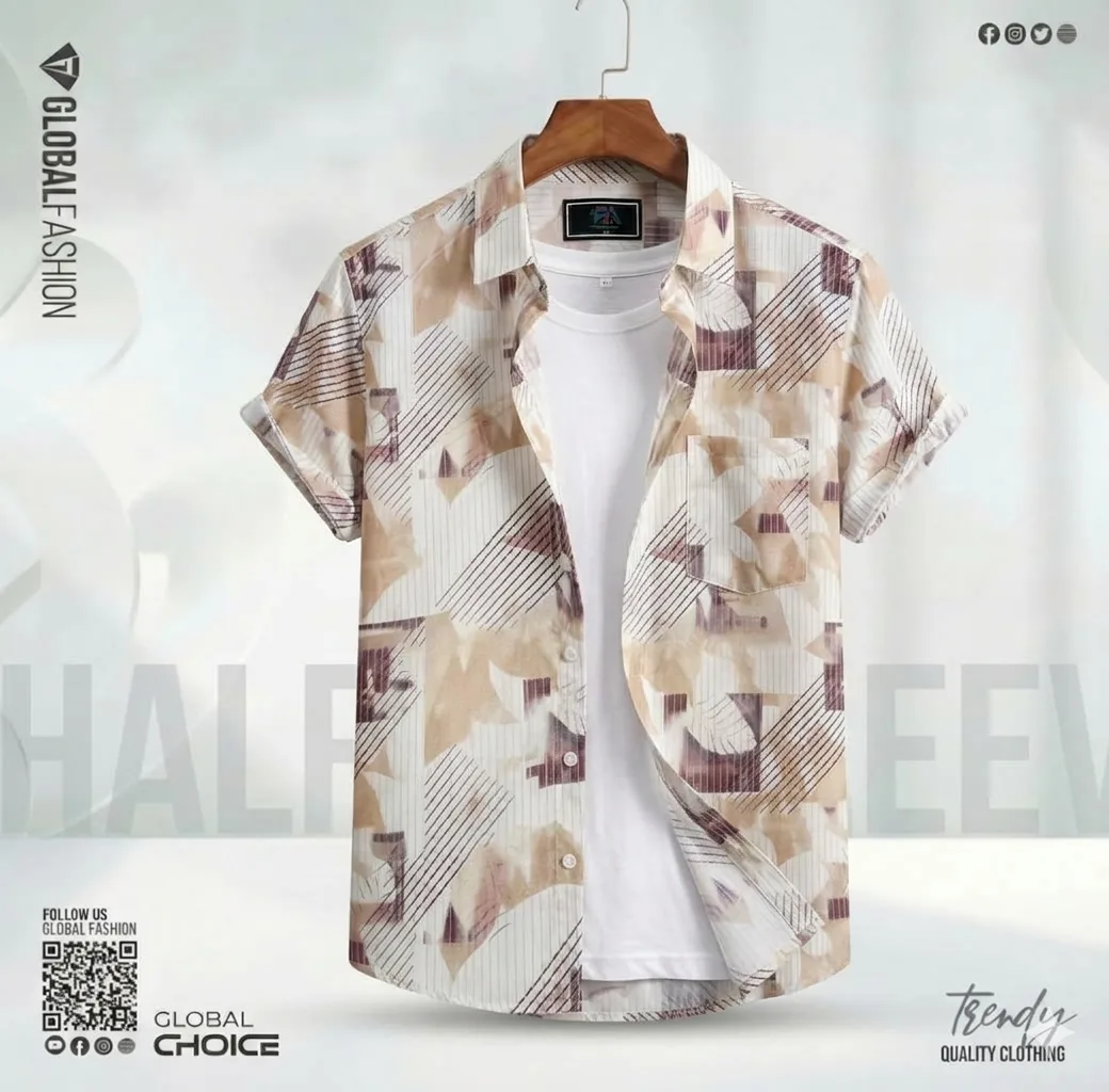 Digital Printed Premium Short Sleeve Shirt - (Biscuit)