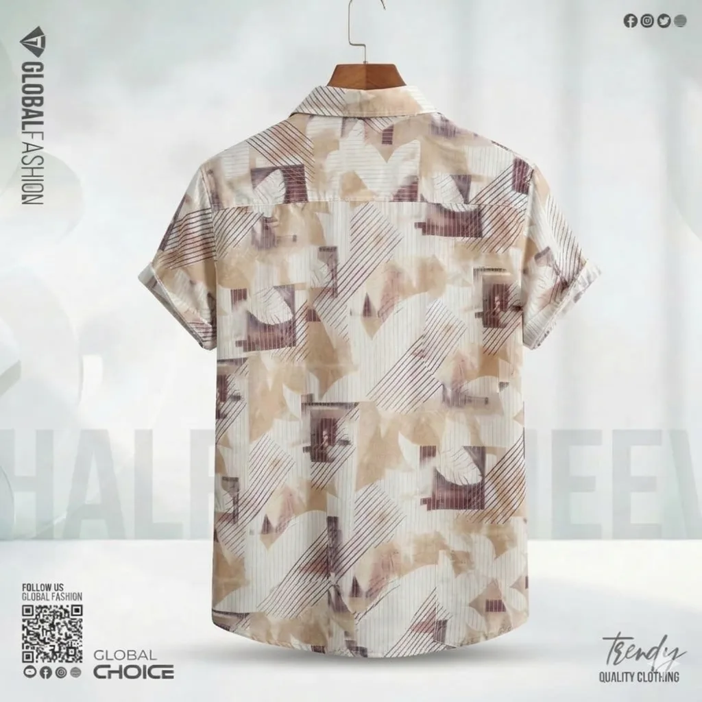 Digital Printed Premium Short Sleeve Shirt - (Biscuit)