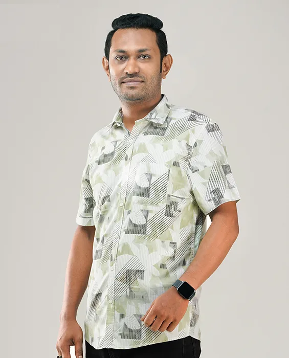 Digital Printed Premium Short Sleeve Shirt - Combo-03-(Sky, Biscuit & Lemon)