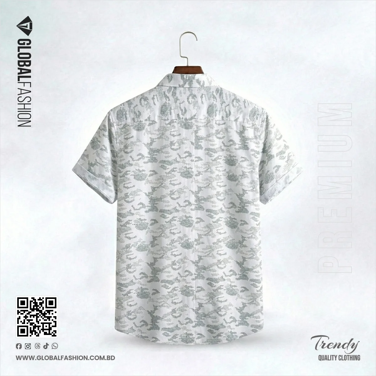 Premium Quality Orbindu Cotton Short Sleeve Shirt - (White Camo)