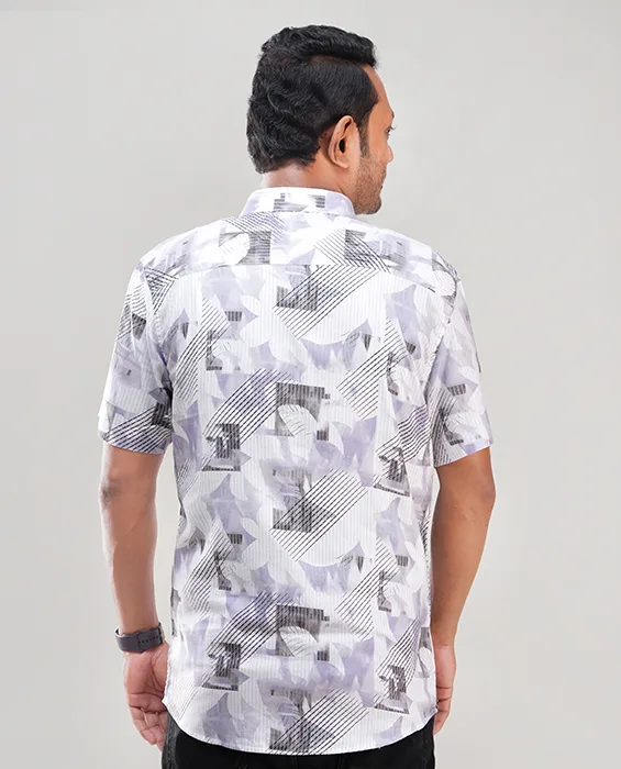 Digital Printed Premium Short Sleeve Shirt - Combo-03-(Sky, Biscuit & Lemon)