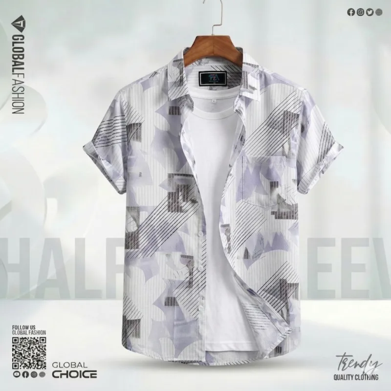 Digital Printed Premium Short Sleeve Shirt - (Sky blue)