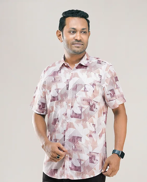 Digital Printed Premium Short Sleeve Shirt - (Biscuit)