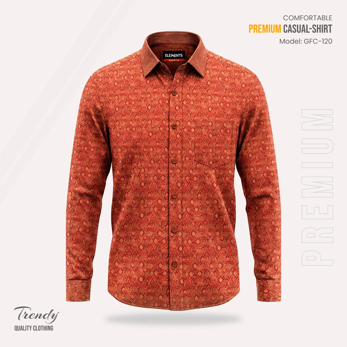 Premium Imported Cotton Full Sleeve Shirt - (Copper Orange)